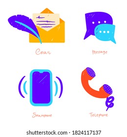 Communication email smartphone chat message Telephone Doodle scribble Vector Illustration