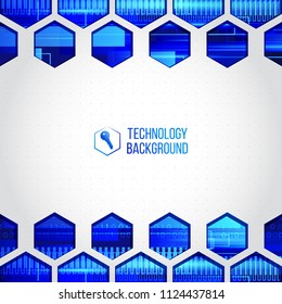 Communication and engineering concept with hexagons. Futuristic high computer technology business background. Abstract hi-tech background.