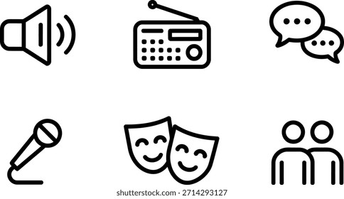 Conjunto de ícones de comunicação e entretenimento
