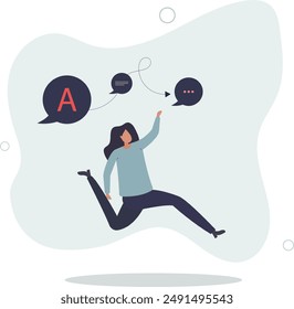 Communication evolution as letters to speech progress.Connection between basic language learning and smooth foreign talking.flat design.illustration with people.