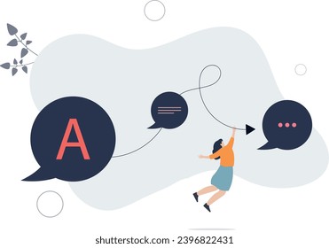 Communication evolution as letters to speech progress.flat vector illustration.Connection between basic language learning and smooth foreign talking.