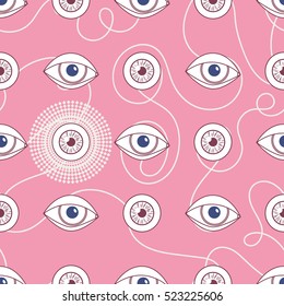Communication and eyes. Seamless pattern. Concept creativity illustration internet network for young people, social media. Vector.