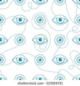 Communication and eyes. Seamless pattern light. Concept creativity illustration internet network for young people, Social media. Vector. White background.