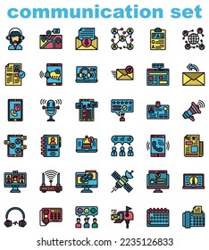 Communication filled outline icon set 
