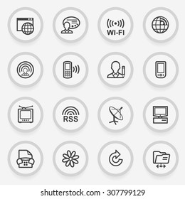 Communication flat contour icons on gray background.