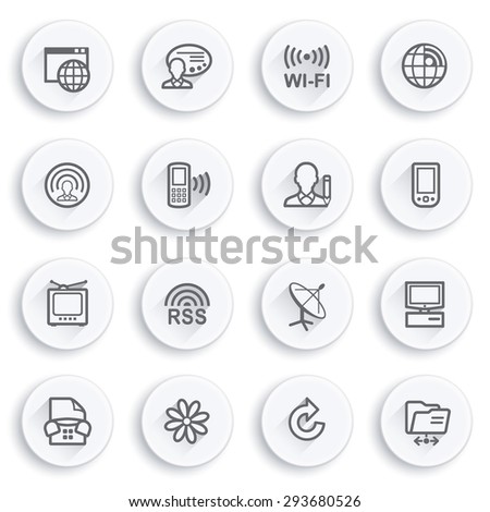 Communication flat contour icons on white buttons.