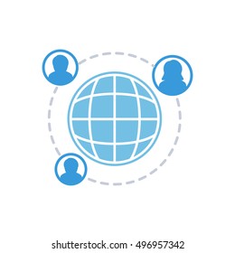 communication, flat icon. internet connection. Icons of people around the planet. network communication, isolated vector illustration.
