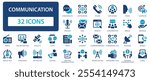 Communication flat icons collection. Chat, speak, news, website, phone, mail, diversion, book, satellite, radio sign set.