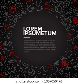 Communication flyer template made from icons and pictograms - dark version