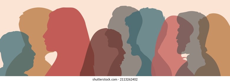 Communication and friendship and Racial equality. Silhouette group of multiethnic women who talk and share ideas and information. Businesswomen of diverse cultures social network community.