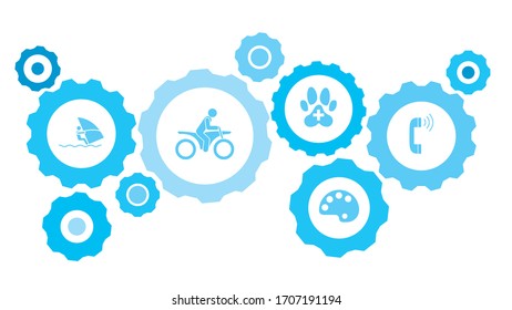 Communication gear blue icon set