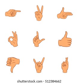 Communication gestures icons set. Cartoon illustration of 9 communication gestures vector icons for web