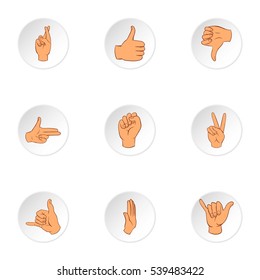 Communication gestures icons set. Cartoon illustration of 9 communication gestures vector icons for web