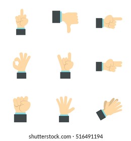 Communication gestures icons set. Flat illustration of 9 communication gestures vector icons for web