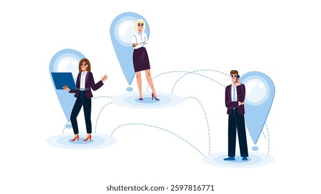 communication global virtual team  vector.  technology diversity, productivity leadership, flexibility innovation communication global virtual team character. people flat cartoon illustration