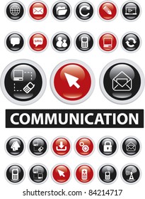 communication glossy buttons, icons, signs, vector illustrations