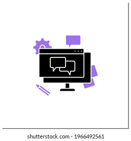 Communication glyph icon. Lack of communication in design process. Discussing strategy through visual content. Designer skills concept.Filled flat sign. Isolated silhouette vector illustration