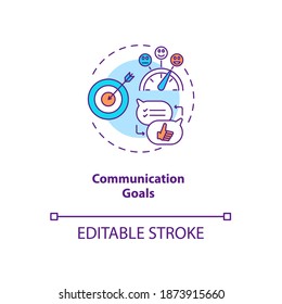 Icono de concepto de objetivos de comunicación. Componentes de la estrategia de comunicación. Ilustración de la idea de plan de actualización de equipo en línea delgada. Dibujo de color RGB con contorno aislado del vector. Trazo editable