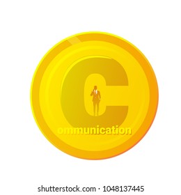 Communication Golden Letter Icon Isolated On White Background