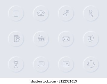 communication gray vector icons on round rubber buttons. communication icon set for web, mobile apps, ui design and promo business polygraphy