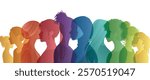 Communication group of multicultural diversity women and girls - face silhouette profile. Female social network community of diverse culture. Racial equality.Friendship. Colleagues.Rainbow