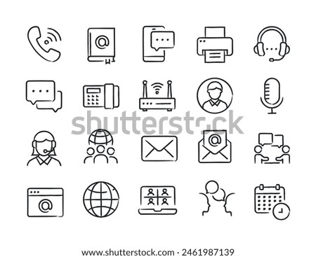 Communication hand drawn doodle sketch style line icons. Vector illustration.