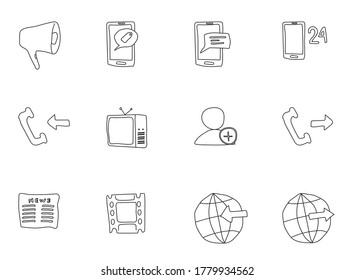 communication hand drawn doodles isolated on white background. communication doodle icons for web design, mobile apps and user interface, print products