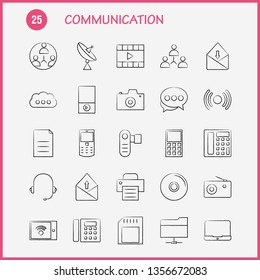 Communication Hand Drawn Icons Set For Infographics, Mobile UX/UI Kit And Print Design. Include: Laptop, Computer, Device, Electronics, Mobile, Chat, Sms, Communication, Collection
