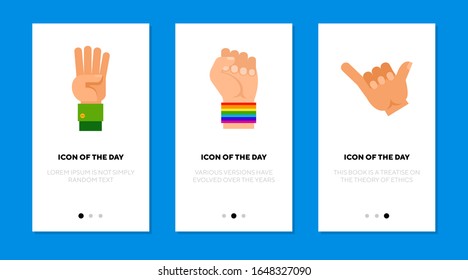 Communication hand gestures flat icon set. Fist, palm, nail isolated vector sign pack. Motion and symbol concept. Vector illustration symbol elements for web design and apps
