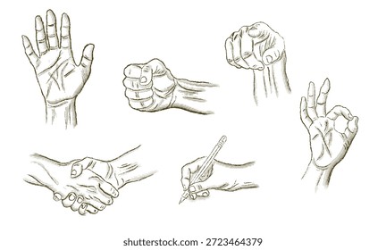 Kommunikation Handgesten Set - Körpersprache und Zeichen Symbole Illustration