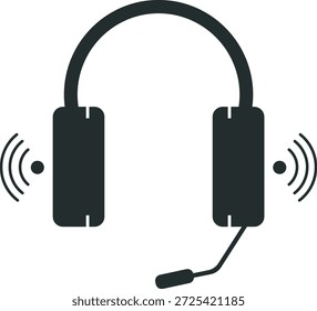 Ícone de fone de ouvido de comunicação com ondas de sinal sem fio