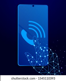communication, helpline touch phone. Polygon style touch phone vector