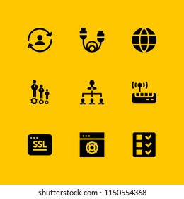 communication icon. 9 communication set with boss, wifi, ssl and work vector icons for web and mobile app