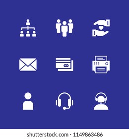 communication icon. 9 communication set with headset, support, team and bank vector icons for web and mobile app