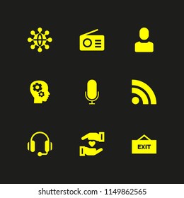communication icon. 9 communication set with human, rss, loyalty and logout vector icons for web and mobile app