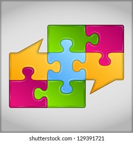 Communication icon, abstarct speech bubbles made of puzzle pieces, vector eps10 illustration