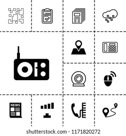 Communication icon. collection of 13 communication filled and outline icons such as signal, location pin, distance, news. editable communication icons for web and mobile.