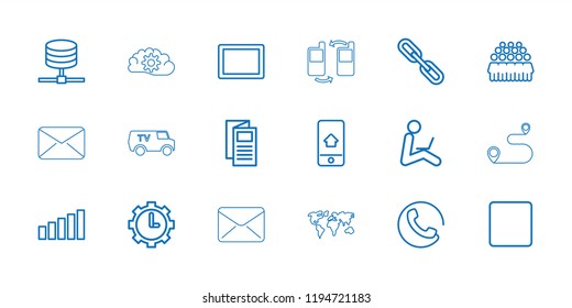 Communication icon. collection of 18 communication outline icons such as call, news, group, tablet, chain, stop, server. editable communication icons for web and mobile.