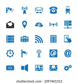 Communication icon. collection of 25 communication filled icons such as gear, love letter, tv speaker, megaphone, server. editable communication icons for web and mobile.