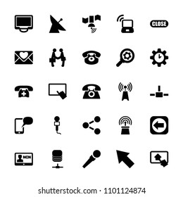 Communication icon. collection of 25 communication filled icons such as satellite, finger on tablet, microphone, display. editable communication icons for web and mobile.