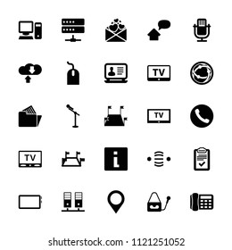Communication icon. collection of 25 communication filled icons such as tv, mouse, laptop, info, microphone, clipboard. editable communication icons for web and mobile.