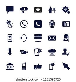 Communication icon. collection of 25 communication filled icons such as pointer, microphone, heartbeat on phone. editable communication icons for web and mobile.