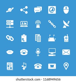 Communication icon. collection of 25 communication filled icons such as desk phone, chain, location, news, microphone, server. editable communication icons for web and mobile.
