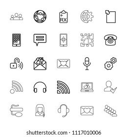 Communication icon. collection of 25 communication outline icons such as gear, love letter, microphone, headset, clipboard. editable communication icons for web and mobile.