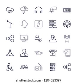 Communication icon. collection of 25 communication outline icons such as add user, microphone, cloud download upload. editable communication icons for web and mobile.