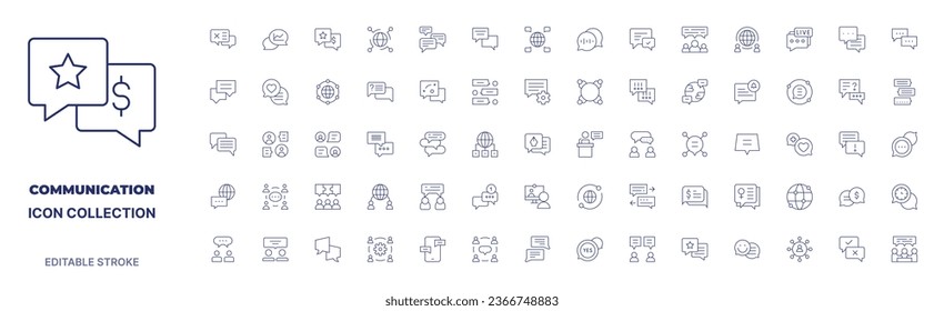 Communication icon collection. Thin line icon. Editable stroke. Editable stroke. Communication icons for web and mobile app.