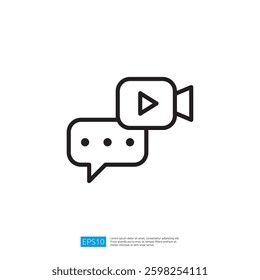Communication Icon Featuring Chat Bubble and Video Play Button Symbolizing Digital Interaction and Online Engagement