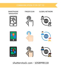 Communication Icon .GPS,Smart phone,Nevigation,Finger scan,Global network.