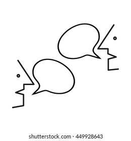 Communication Icon. man says with blank speech bubble. Human head shape with blank dialog cloud vector.