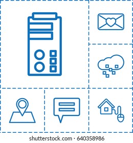 Communication icon. set of 6 communication outline icons such as location pin, love letter, smart home, defragmentation, server